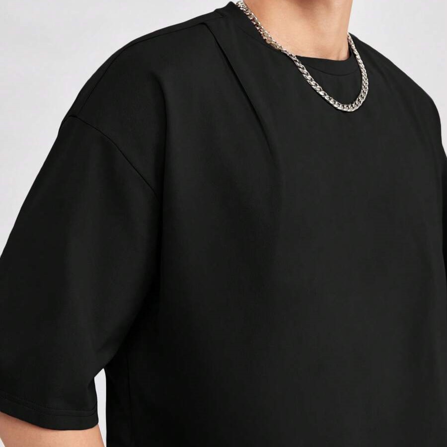 Black Solid Drop Shoulder T-shirt