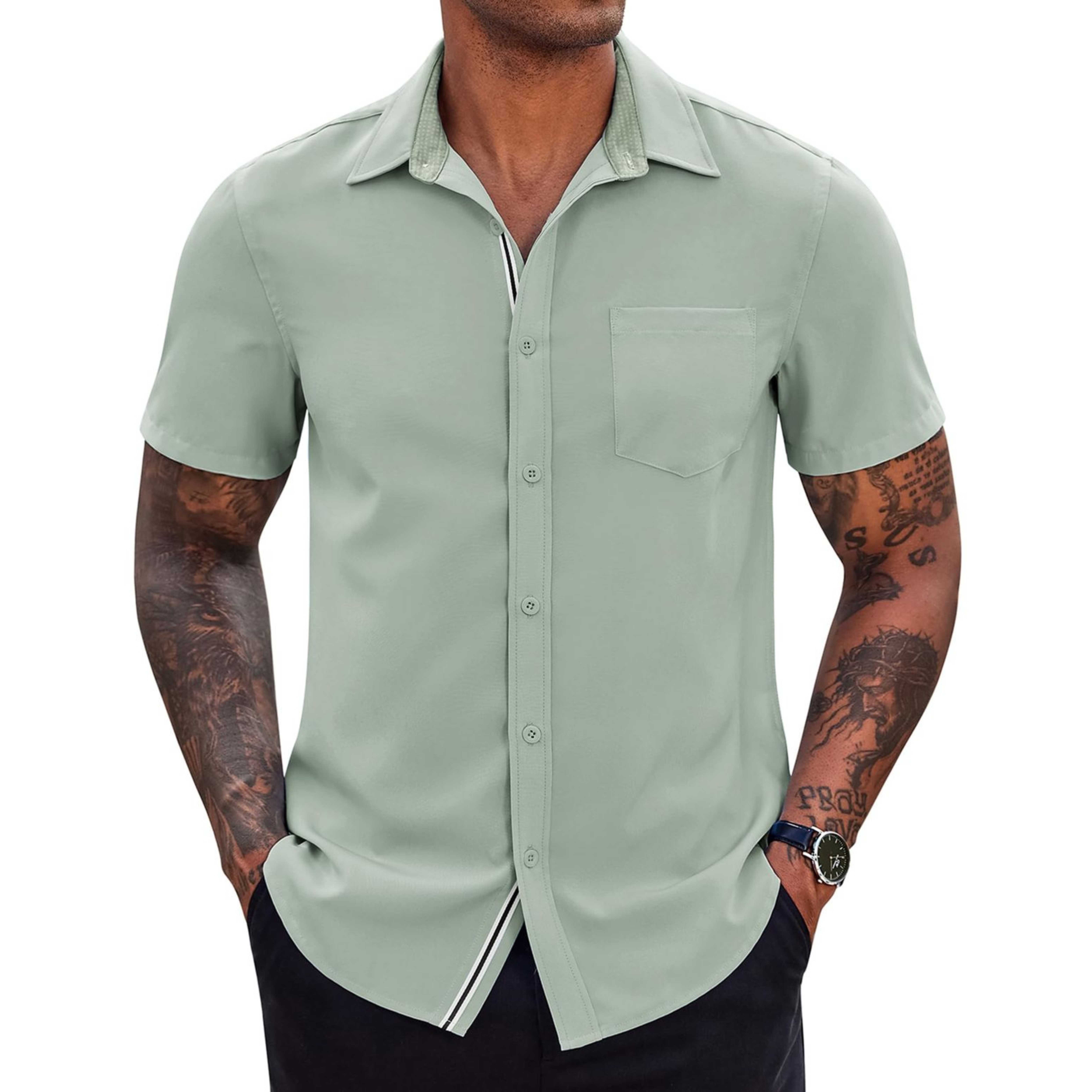 Apple Green Mens Cotton Half Sleeve Shirt