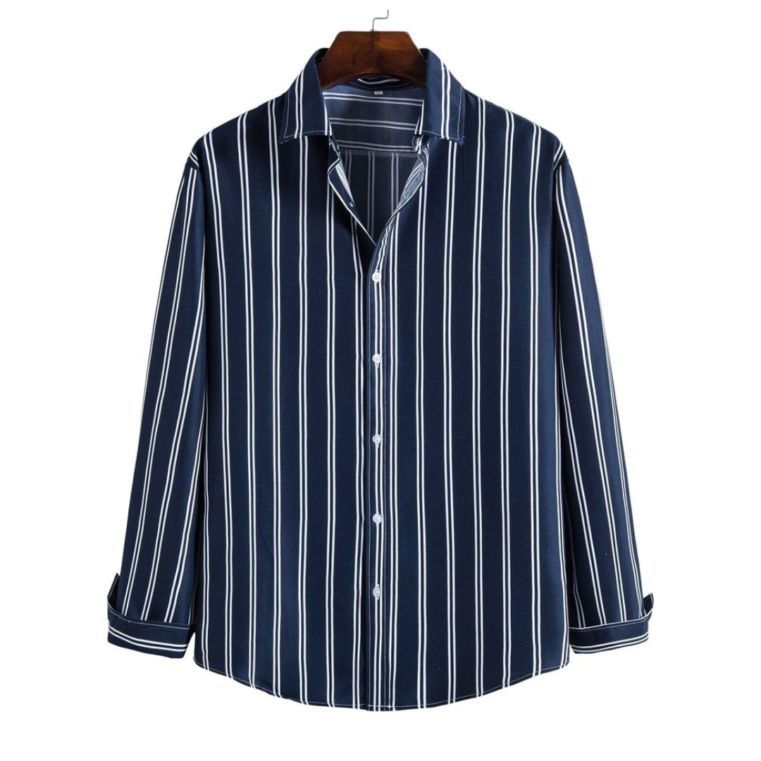 Blue-White Striped Men's Full Sleeve Shirt